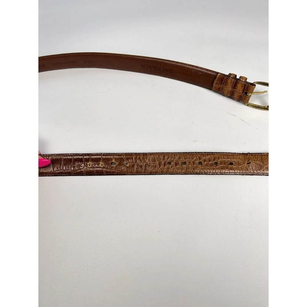 Bachrach Men Brown Faux Gator Leather Belt Gold Buckle Size 36 USA Vintage